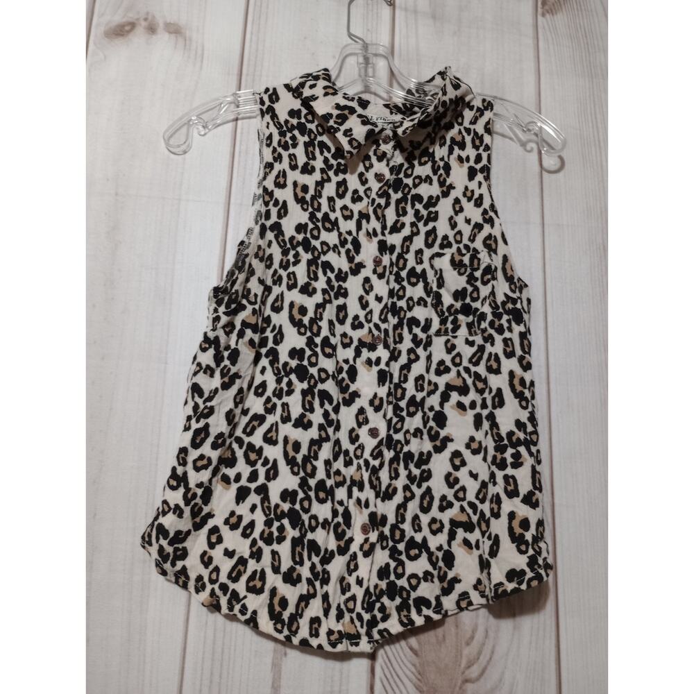 Moral Fiber Womens Large Leopard Print Sleeveless Button Down Crochet Back Top